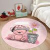 Pink Teddy Bear Kids Room Round Rug – Anti-Allergic & Washable