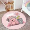 Pink Teddy Bear Kids Room Round Rug – Anti-Allergic & Washable