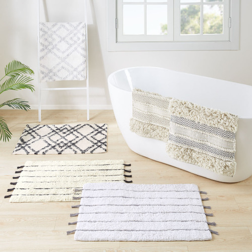 9f0bdb5f-d828-460d-9ba4-02317a9ae595.jpg Woven Texture Stripe Bath Rug (Grey, 20" x 32")