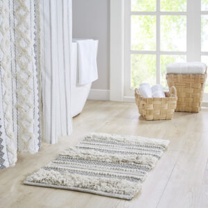Woven Texture Stripe Bath Rug (Grey, 20" x 32")